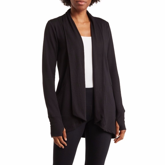 NEW 90 Degree by Reflex Open Cardigan with Ribbed Collar in Black size M Medium - Picture 1 of 3